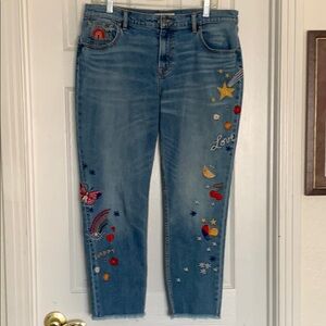 Johnny Was Embroidered Boyfriend Cropped Jeans-Peace and Love!